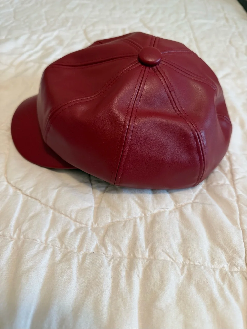 Unisex Red Faux Leather Newsboy Cap
